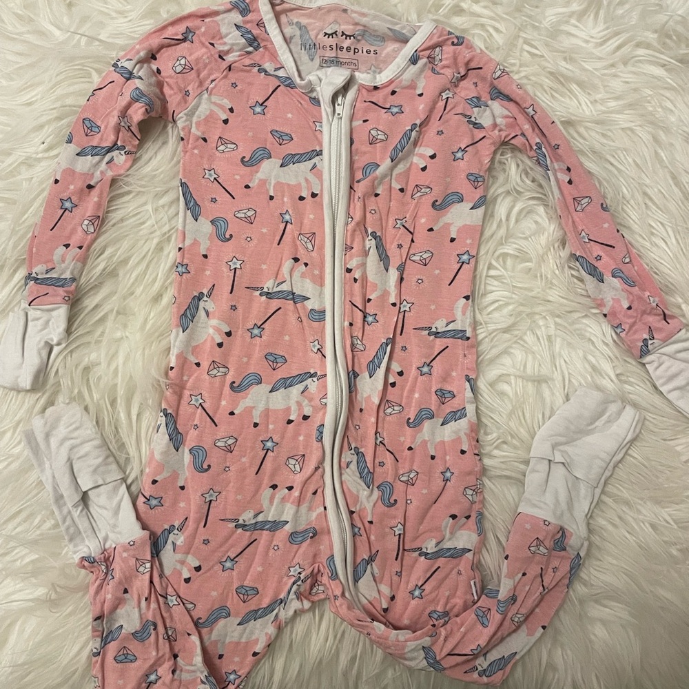 Little Sleepies Pink Unicorn Zippered Romper